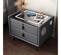 Table de chevet multifonctionnelle avec chargement sans fil, lumières LED et serrure à empreintes digitales, table d'appoint moderne avec tiroirs pour chambre à coucher