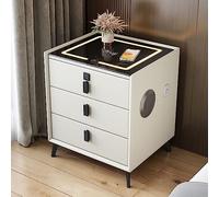 Table de chevet multifonctionnelle avec chargement sans fil, lumières LED et serrure à empreintes digitales, table d'appoint moderne avec tiroirs pour chambre à coucher