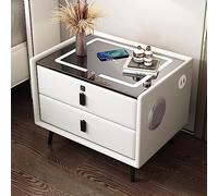 Table de chevet multifonctionnelle avec chargement sans fil, lumières LED et serrure à empreintes digitales, table d'appoint moderne avec tiroirs pour chambre à coucher