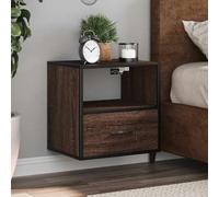 Table de Chevet Murale, 1 Tiroir et 1 Compartiment, Aspect Chêne Brun, Bois d'Ingénierie et Métal, Meuble de Rangement Économiseur d'Espace, Commode Chambre Pratique, 40 x 31 x 39.5 cm