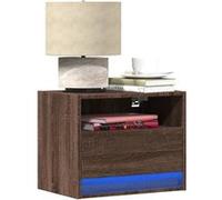 vidaXL Table de chevet murale avec lumières LED chêne marron