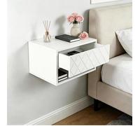 Table de Chevet Murale Blanche avec Tiroir VIVOLILV,Design losange moderne,Commode Suspendue avec Étagère pour Petit Espace