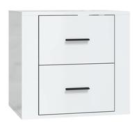 Table de Chevet Murale Blanche Haute Brillance 50x36x47 cm Bois | Meuble suspendu élégant, rangement pratique, montage facile, surface lisse, design intemporel, chambre moderne