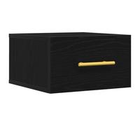Table de Chevet Murale en Bois d'Ingénierie, Noir Chêne, 35x35x20 cm | Meuble mural rustique, tiroir pratique, poignées dorées, finition lisse, bois d'ingénierie durable, rangement chambre compact