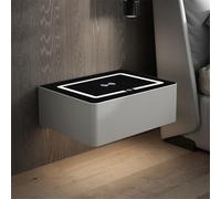 Table de chevet murale moderne avec chargement sans fil et lumière LED, table de chevet à tiroir en bois massif (gris, 40 x 40 x 19 cm) - Design élégant et fonctionnel