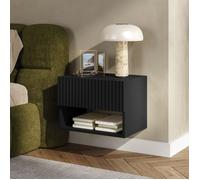 [en.casa] Table de Chevet Nand Tiroir et Compartiment 42 x 30 x 30 cm Noir | avec tiroir, façade rainurée, design moderne, élégant, étagère, table d'appoint, chambre, salon, entrée, couloir