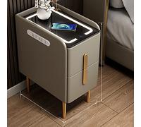 Table de chevet noire moderne avec station de charge sans fil et lumières LED Table d'appoint à 2 tiroirs pour chambre à coucher et salon Table d'appoint élégante avec station de chargement (couleur