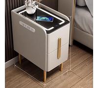 Table de chevet noire moderne avec station de charge sans fil et lumières LED Table d'appoint à 2 tiroirs pour chambre à coucher et salon Table d'appoint élégante avec ports USB (couleur : A taille