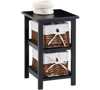 Table de chevet NOKOMIS table de nuit en bois avec 2 paniers en osier et insert en tissu blanc, meuble pour chambre lasuré noir Noir G