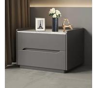 Table de chevet nordique moderne avec double tiroirs de rangement, plateau en bois massif et ardoise - Table de nuit élégante pour chambre à coucher ou salon