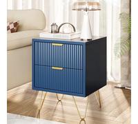 Table de chevet ondulée avec 2 tiroirs, bleu foncé, design ondulé et poignées en métal, commode de chevet pour chambre à coucher, salon, 40 x 35,5 x 50 cm, 1, bleu, motif ondulé, 2 tiroirs