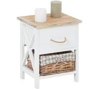 Table de chevet PERUGIA table de nuit 1 tiroir et 1 panier en bois de paulownia style shabby chic vintage rustique campagnard blanc Blanc G