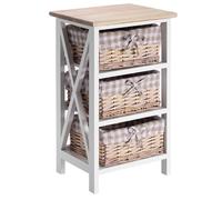 Table de chevet PERUGIA table de nuit 3 paniers en bois de paulownia style shabby chic vintage rustique campagnard blanc et brun