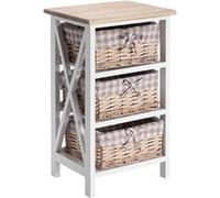 Table de chevet PERUGIA table de nuit 3 paniers en bois de paulownia style shabby chic vintage rustique campagnard blanc et brun Blanc G