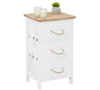 Table de chevet PERUGIA table de nuit 3 tiroirs en bois de paulownia style shabby chic vintage rustique campagnard blanc Blanc G