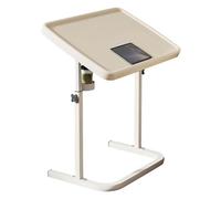 Table de chevet pliable réglable avec porte-gobelet et bureau d'ordinateur portable réglable en hauteur pour canapé, lit, plateau de dîner (beige)