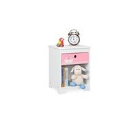 Table de chevet pour enfant, cygnes, tiroir et rangement, meuble nuit, commode, hlp : 41x32x31 cm, blanc-rose