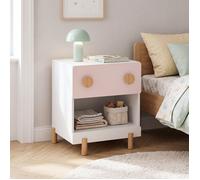 Table de chevet pour enfants Vaarentaa avec 1 tiroir et 1 compartiment 47 x 40 x 35 cm blanc / rose