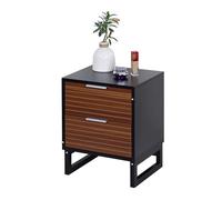 Table de Chevet Relaxdays avec 2 tiroirs, H x L x P 50x40x33 cm, Bois, Pieds en Bambou, Meuble de Nuit, Marron/Noir