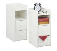 Table de Chevet Relaxdays, Lot de 2, 2 tiroirs, H x L x P : 55 x 22,5 x 34 cm, Chambre, Table de Chevet étroite, Blanche