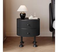 Table de chevet ronde avec plateau de roche, armoire de rangement en bois avec 2 tiroirs, table d'appoint minimaliste avec pieds en métal pour chambre à coucher, salon