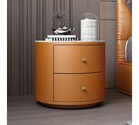 Table de chevet ronde élégante et moderne en bois avec 2 tiroirs - Table de chevet polyvalente en cuir pour chambre à coucher et salon, meuble de maison élégant