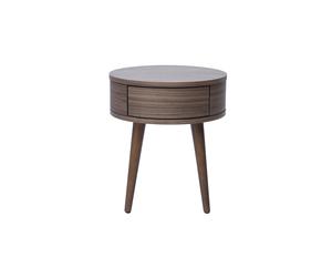 Table de chevet ronde en bois foncé avec tiroir JUDITH
