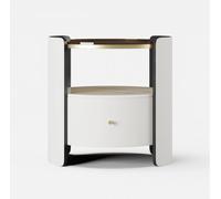 Table de chevet ronde en cuir et pierre frittée avec plateau en verre