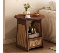 Table de Chevet Ronde en Rotin, Table de Nuit Minimaliste avec Rangement