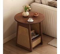 Table de Chevet Ronde en Rotin, Table de Nuit Minimaliste avec Rangement