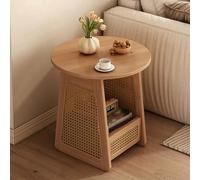 Table de Chevet Ronde en Rotin, Table de Nuit Minimaliste avec Rangement