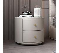 Table de chevet ronde moderne en bois avec 2 tiroirs - Armoire de rangement élégante en cuir pour chambre à coucher et salon - Table d'appoint polyvalente pour décoration d'intérieur
