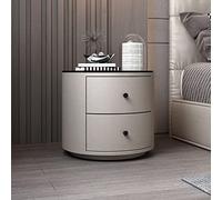Table de chevet ronde moderne en bois avec 2 tiroirs - Armoire élégante aspect cuir pour chambre à coucher et salon - Meuble contemporain pour économiser de l'espace