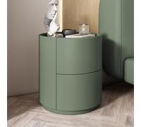Table de chevet ronde moderne et minimaliste en bois massif avec double tiroirs, élégante vert fruit, mini table de nuit pour chambre à coucher, design compact, mobilier contemporain