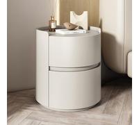 Table De Chevet Ronde, Table D’Appoint en Bois, Table De Nuit avec Tiroir, Meuble De Rangement Au Sol(Beige,45cm)