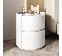 Table De Chevet Ronde, Table D’Appoint en Bois, Table De Nuit avec Tiroir, Meuble De Rangement Au Sol(White,45cm)