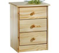 IDIMEX Table de Chevet Rondo Table de Nuit avec 3 tiroirs en pin Massif Vernis Naturel