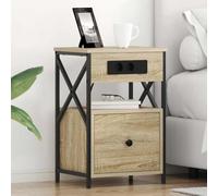 Table de chevet rustique à base de bois avec tiroirs 40x31x60 cm, table de chevet avec station de charge, deux grands tiroirs, prise USB intégrée, idéale pour une chambre à coucher, une chambre d'amis