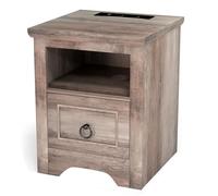 Table de Chevet Rustique avec Station de Recharge, Bande Lumineuse LED à intensité Variable, Table d'appoint avec 1 tiroir, Table de Chevet avec Port USB Type C pour Chambre à Coucher, Prise UE