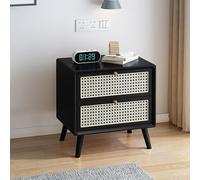 Table de chevet rustique en rotin avec 2 tiroirs en bois massif avec rangement - Table d'appoint noire pour salon ou chambre à coucher - 43,2 x 40,6 x 48,3 cm
