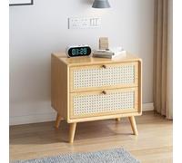 Table de chevet rustique en rotin avec 2 tiroirs et table de chevet d'appoint en bois massif avec rangement pour salon ou chambre à coucher, jaune, 35 x 40 x 49 cm