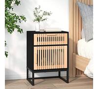 Table de Chevet Scandinave Noire avec Tiroir et Porte, 40x30x55,5 cm, en Bois d'Ingénierie Métal, Commode de Nuit pour Chambre à Coucher, Salon ou Bureau, Design Moderne et Rangement Pratique