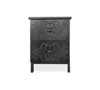 Menzzo Table de Chevet sculptée Style marocain Chevignon L36cm Bois Noir