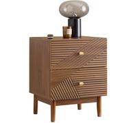 Table de chevet - SOBUY - FBT170-N - 2 tiroirs - Bois caoutchouc - Marron