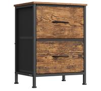 Table de Chevet - SONGMICS - 2 Tiroirs - Marron Rustique - Noir d'Encre - Acier