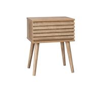 Table de chevet style scandinave décor bois avec tiroir rainuré et pieds compas