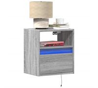 Table de chevet suspendue à LED en chêne gris sonoma avec tiroir et séparateur