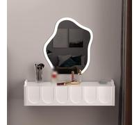 Table de Chevet Suspendue avec Miroir LED Haute Définition, Matériau en Bois Massif Multicouche, Poignée Cachée, Coiffeuse Suspendue for Femmes et Filles(60cm)