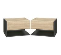 Table de chevet suspendue - tables de nuit murale - HOMCOM - lot de 2 tiroir coulissant bicolore - bois - chêne noir
