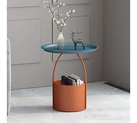 Table de Chevet, Table D'appoint Ronde/Table D'appoint de Canapé avec Panier de Rangement pour Salon/Petite Table Basse/Table de Chevet Ronde en Fer,16in-BL